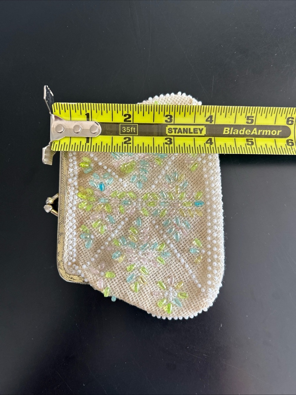Vintage Beaded Cream Evening Clutch with Pastel Accents - Picture 5 of 5